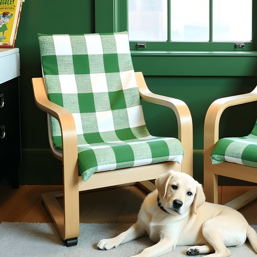 Green check slipcover - green,