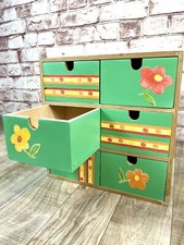 Cute WOODEN SIX-DRAWER CRAFT STORAGE BOX Floral Teal Sewing Store Wall-Mountable