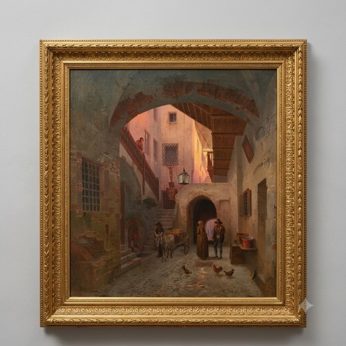Large antique oil painting - oil,