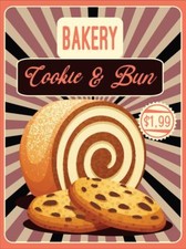 Bakery Cookie And Bun Vintage Retro Metal Sign