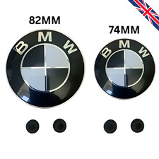 2 x 82mm + 74mm Black & White Bonnet Badges Fits For Bmw Front And Rear 2 Pin UK