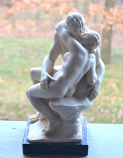 Vintage Composite Resin Statue after Rodin's "The Kiss" by G.Ruggeri Marble Base
