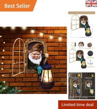 Handmade Fairy Garden Gnome with Solar Lantern - Weather-Resistant Outdoor Decor