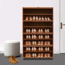 9-Tier Bamboo Shoe Rack Cabinet Shoe Cabinet With Flip Door For Storing Shoe New