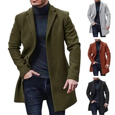 Mens Winter Warm Formal Trench Coat Long Jacket Smart Work Outwear Overcoat