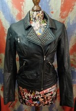 Womens All Saints Leather Studded Biker Jacket Size UK 8