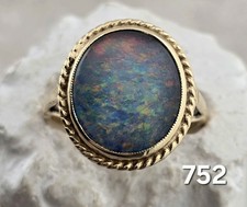 3.96g 9ct Yellow Gold Black Opal Triplet Vintage 1992 Ring Size M1/2 Solid 375
