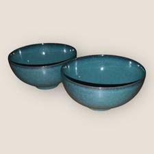 Denby Greenwich 2x Rice Bowls 5” Pedestal Green All Over Hardly Used Excellent