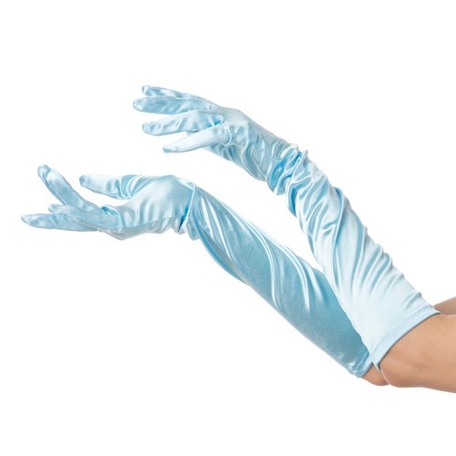 Baby blue long gloves satin - long,