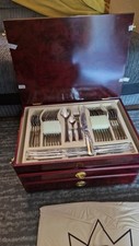 SBS SOLINGEN 85 PIECE FINE DINING CUTLERY SET IN A WALNUT CASE, EXCELLENT ITEM 