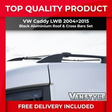 FITS VW CADDY 04>15 LWB MAXI BLACK ROOF BARS & CROSS BAR SET ROOF RACK NO DRILL