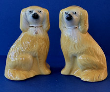 Vintage pair of staffordshire yellow Wally dogs spaniels 17cm high