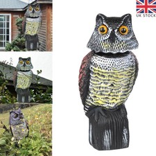 Large Realistic Owl Decoy Deterrent Bird Pigeon Crow Scarer Statue Rotating Head