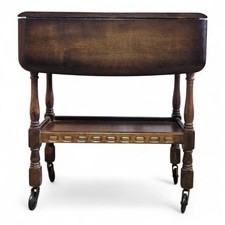 Vintage folding table / trolley with drawer - 2 tier carved oak occasional table