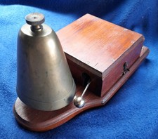 ANTIQUE VINTAGE ORIGINAL ELECTRIC DOOR RAILWAY BUTLER ALARM BELL WOOD BRASS