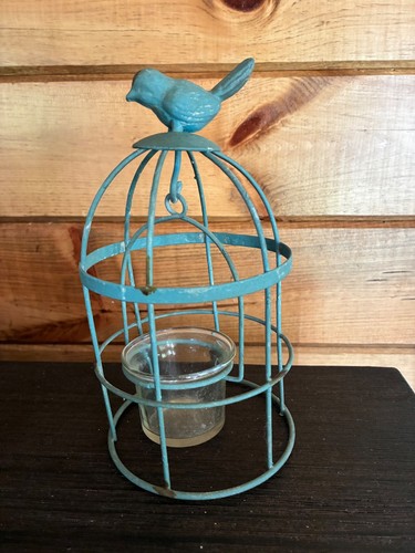Blue metal bird cage tealight - bird,