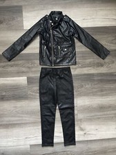 Sandy Grease Child T-Birds Jacket Faux Leather Pants Halloween Costume Sz 10