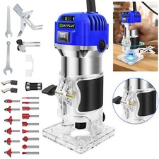 1/4" Electric Hand Trimmer Wood Laminator Palm Router with 15PCS Router Bits Set