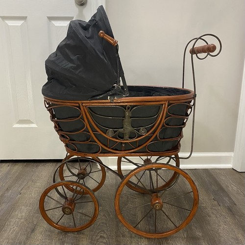 Vtg wicker doll - wicker, pram
