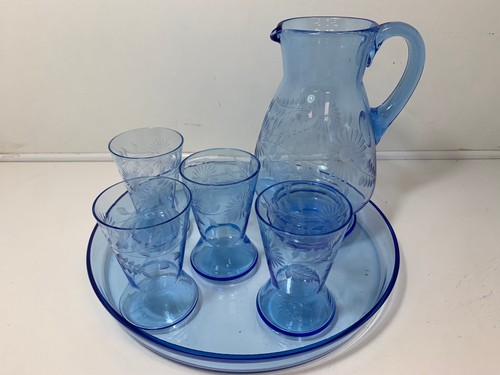 Hand blown blue glass - glass, pitcher