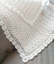 White baby girl unisex hospital blanket throw Spanish romany knitted crochet 