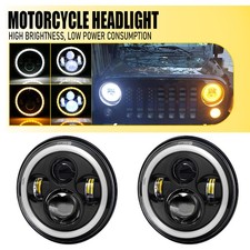 Universal 7" Headlight Motorcycle Motorbike Hi/Lo Beam LED Front Headlamp 2PCS
