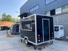 Customizable Black Food Trailer – Compact Mobile Kitchen with Serving Hatch