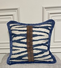 Jane Churchill Embroidered Linen Feather Cushion Blue Orange