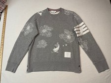 Thom Browne Womens Sweatshirt Size 3 Koi Chrysanthemum Embroidered 4 Bar Gray
