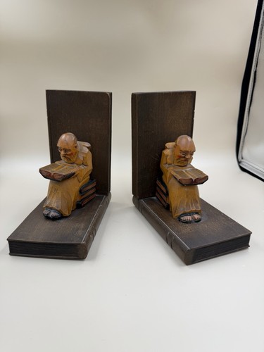 Vintage wood carved monks book - monks,