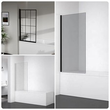 Bath Shower Screen Black Tint, Chrome or Grid Folding Glass Panel 800 by 1400mm