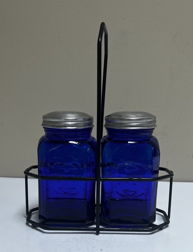 Vtg cobalt blue glass embossed - blue,