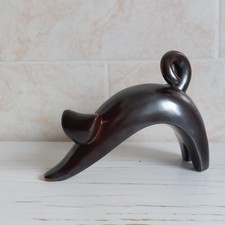 Vintage Cat Figurine Ceramic Dark Brown Glaze Art Pottery Abstract Modernist