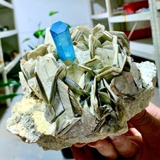 4.27LB Natural Aquamarine Mica paragenesis Crystal Specimen Museum level