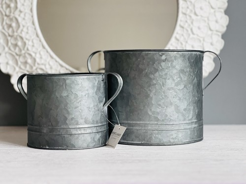 Set rustic aged zinc buckets - rustic,