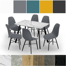 110cm Dining Table & 6 Pcs Tulip Chairs Set Modern Metal Legs Kitchen Furniture