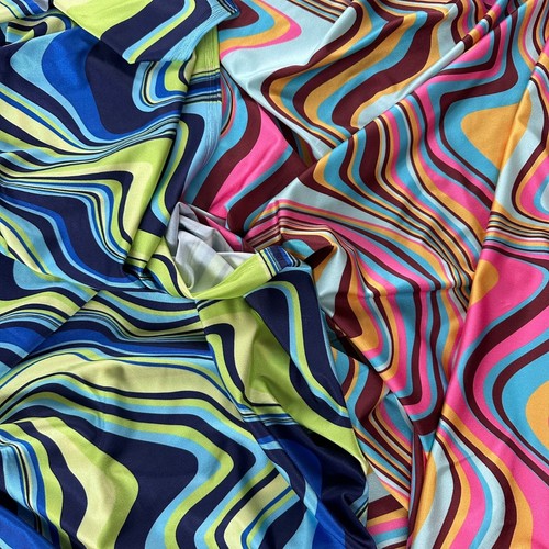 Blue pink swirl spandex print - blue,