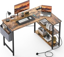 L Shaped Computer Desk with Power Outlet, 118CM Corner Office Desk for Small Sp