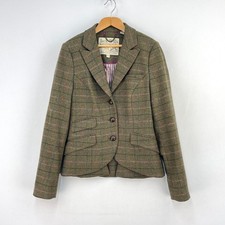 Jack Wills Tweed Jacket Womens 10 Green Check Wool Fox Country Hacking Blazer