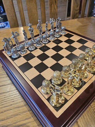 Pewter golf chess set - pewter, with