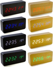 Wooden LED Digital Alarm Clock Voice Control Calendar Thermometer USB/AAA UK