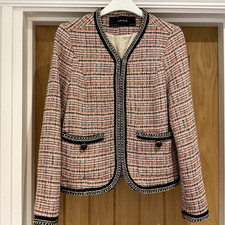 Zara Pink Black Blue Tweed Boucle Chain Blazer Jacket Size EUR XS UK6