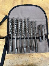 Vintage 9 Piece Bit Set Double Twist Auger Drill Brace Bits & Tool Storage Roll!
