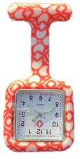 Nurses Fashion Coloured Patterned Silicon Rubber Fob Watches SQUARE Orange Heart