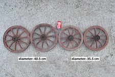 4x small vintage old wooden cart wagon wheels wheel 40.5 cm / 35.5 cm