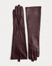 M&S BURGUNDY Leather Long Mid Length Lined Gloves. Size SMALL. BNWT Retail £40