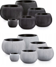 Beton effect Bowl Plastic Flower Plant Garden Indoor Outdoor Planter Pots Lined