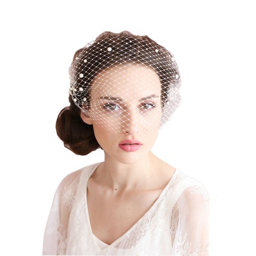 Birdcage veil full pearl hair - pearl,