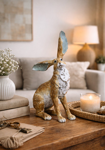 Rustic sitting hare ornament - sitting,