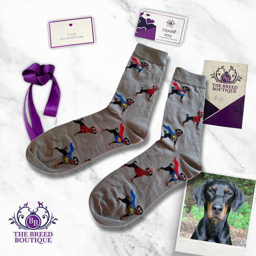 Doberman superhero socks - doberman,